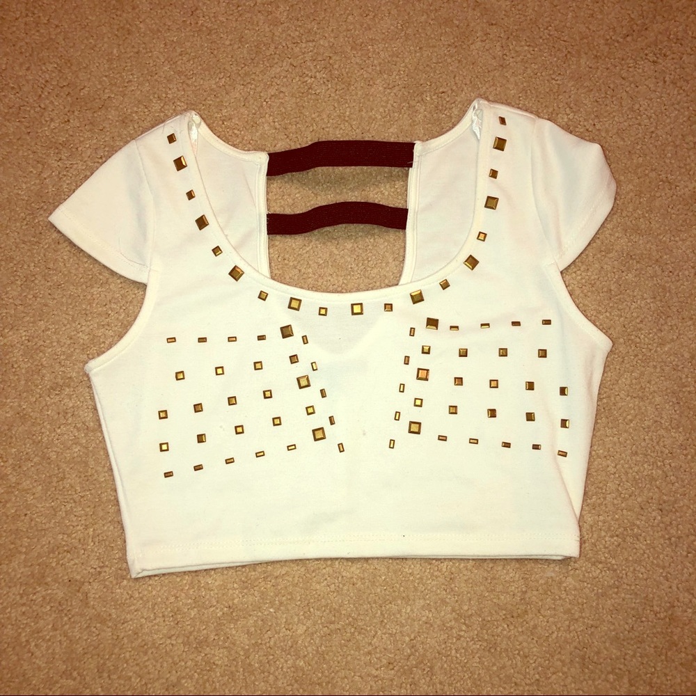 White Studded Crop Top